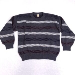 Vintage CV Vieira Striped Sweater Men L Geometric Knit Pullover Gray Grandpacore